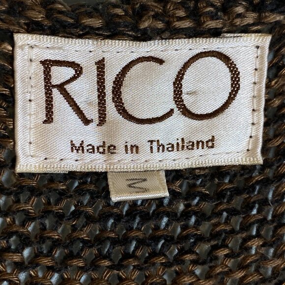 Vintage Rico Womens Knit Cardigan Sweater Brown Fringed Hem sleeve fringe Medium - Picture 3 of 7